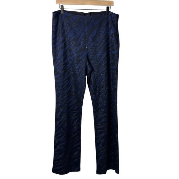 St John Party Animal Pants Blue Black Sequins Size 14 Animal Print Straight Leg - Picture 2 of 10
